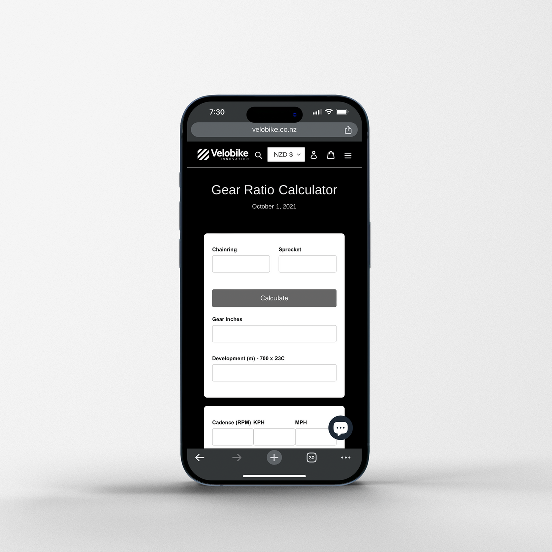 Velobike Online Gear Calculator