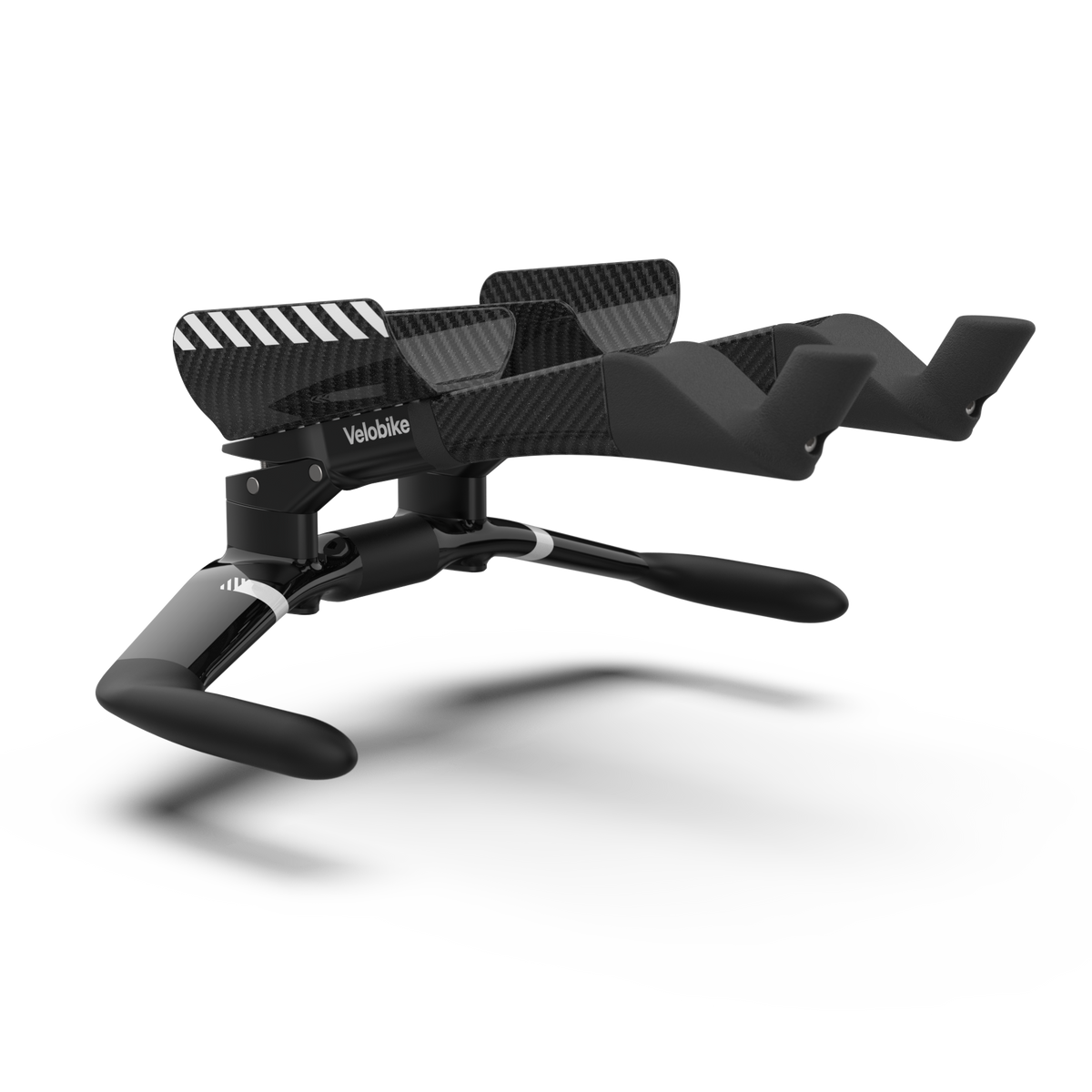 A black carbon fiber basebar and time trial extensions. shown on a clean white background with a soft shadow.