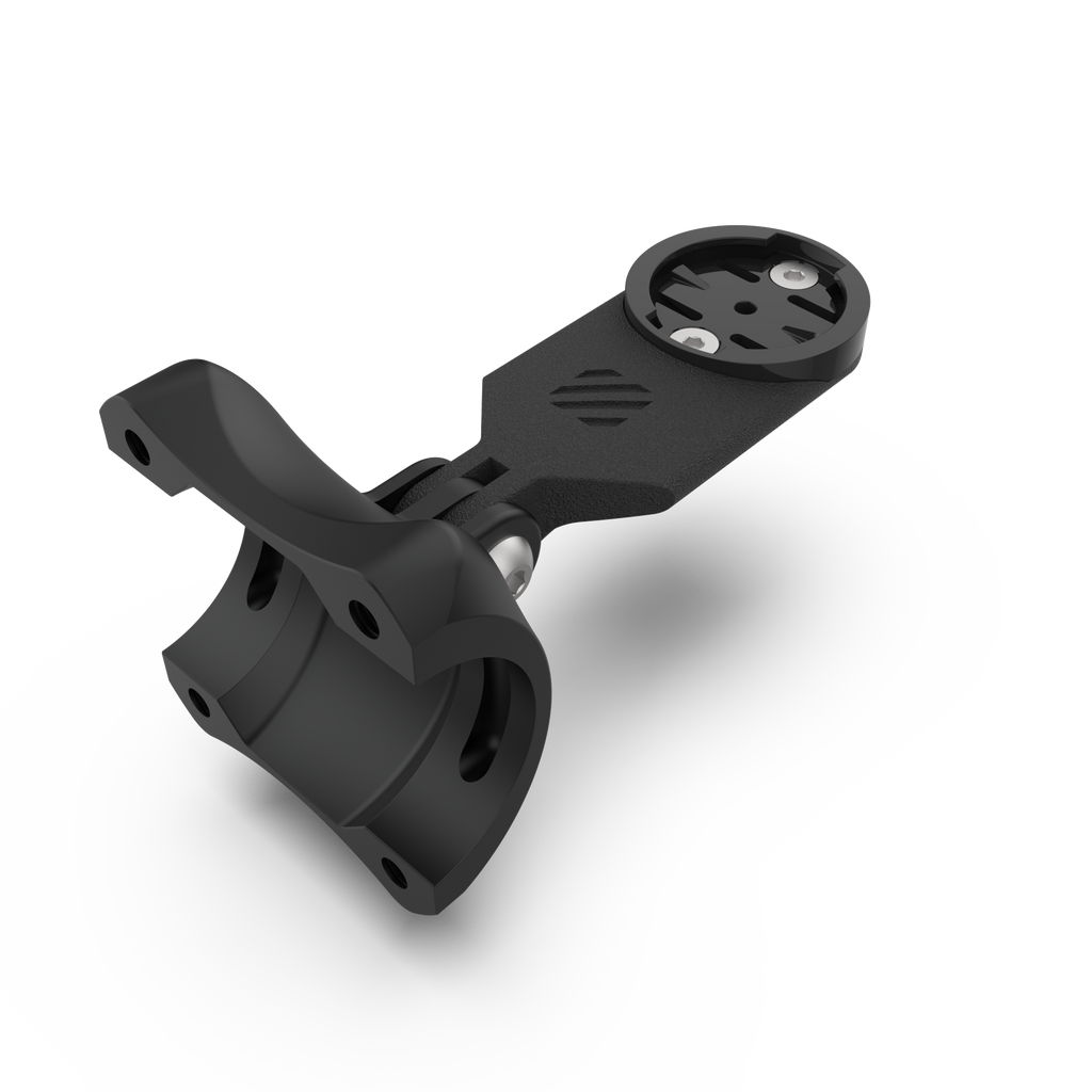 A matte black aluminium stem faceplate with a mounting bracket fixed to the front.