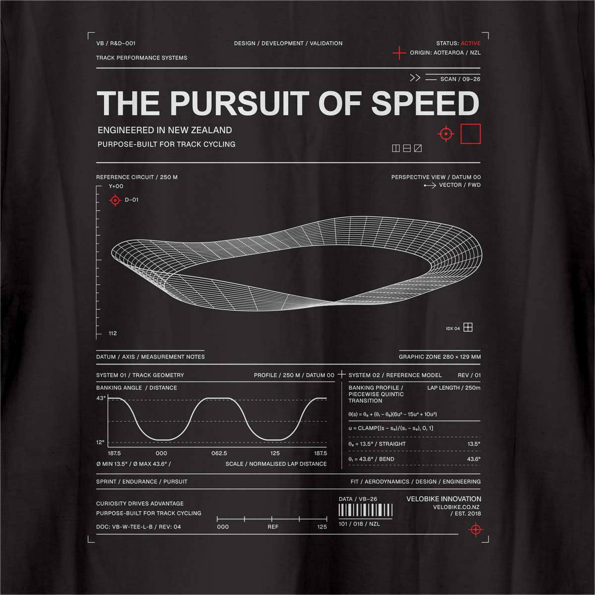 closeup of a black tee shirt, with velodrome graphic on the back