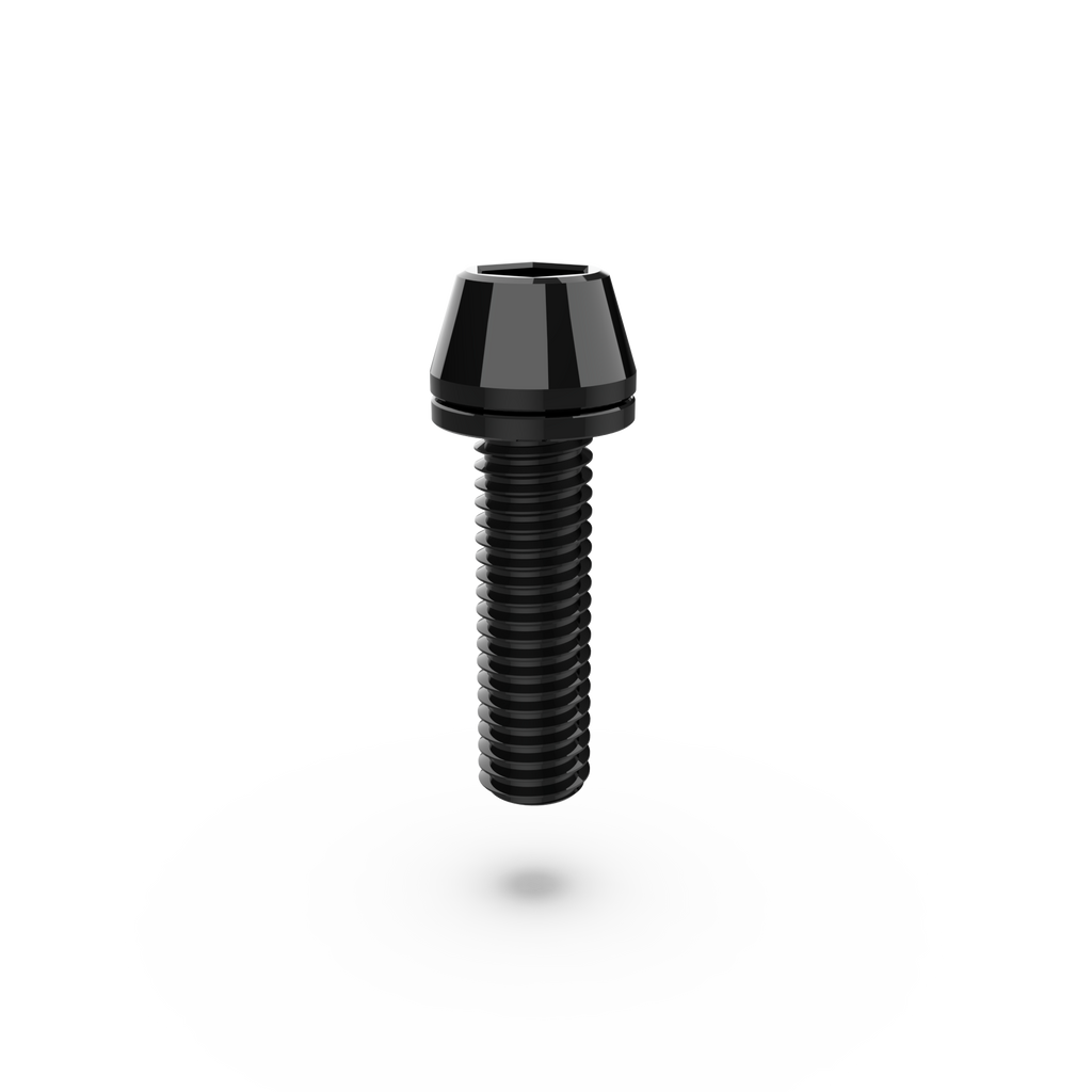 Black titanium screw on a white background
