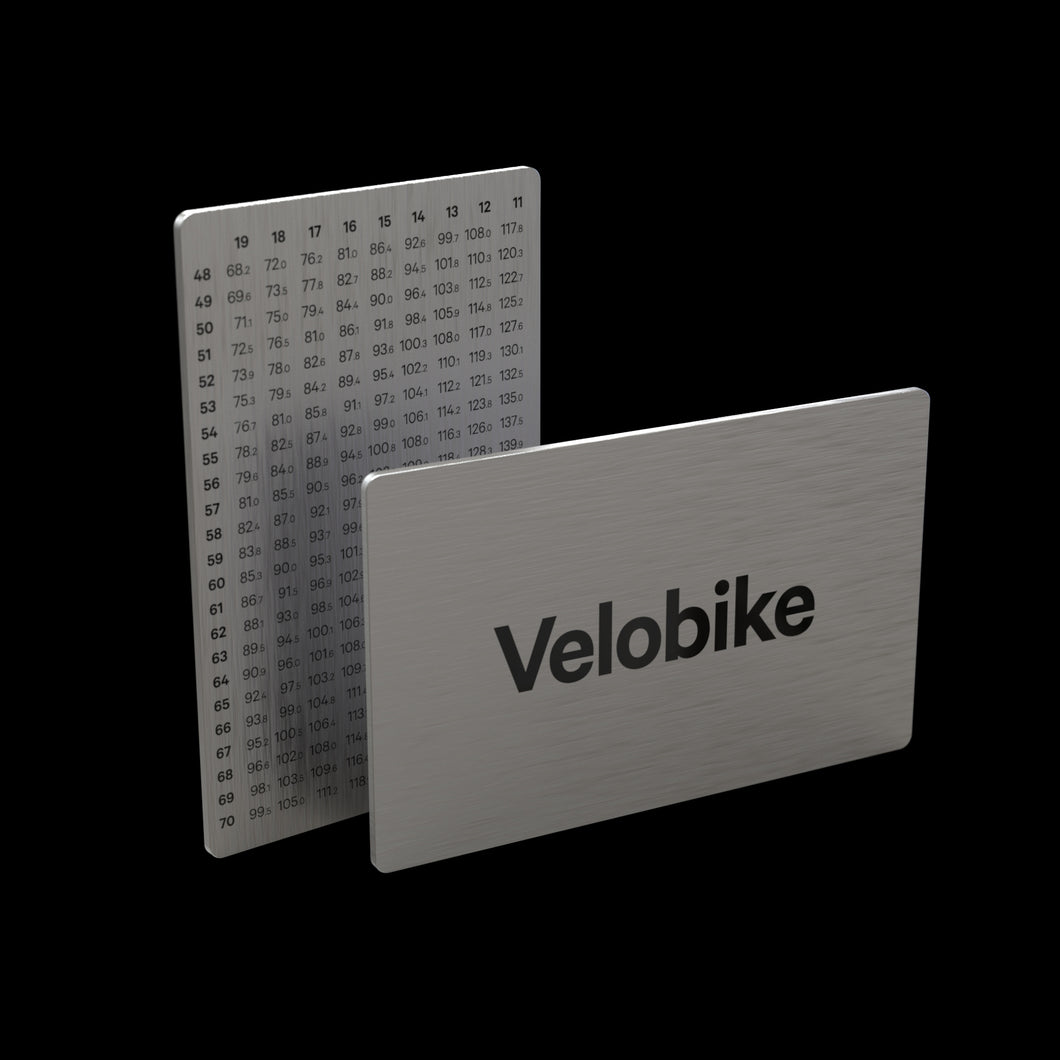 Velobike Stainless Steel gear chart card